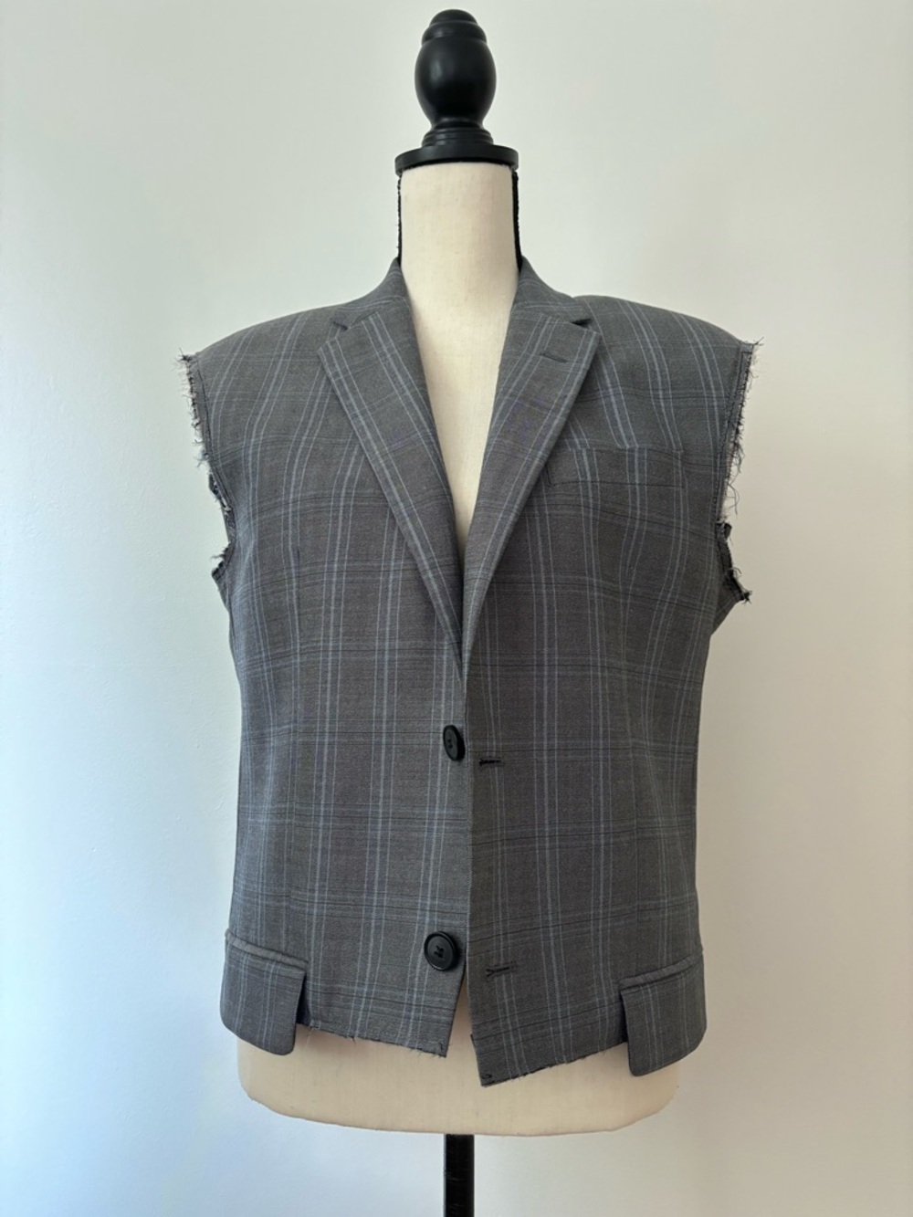 Deconstructed Gray Windowpane Tailored Men's Vest Blazer (Vintage re-design)